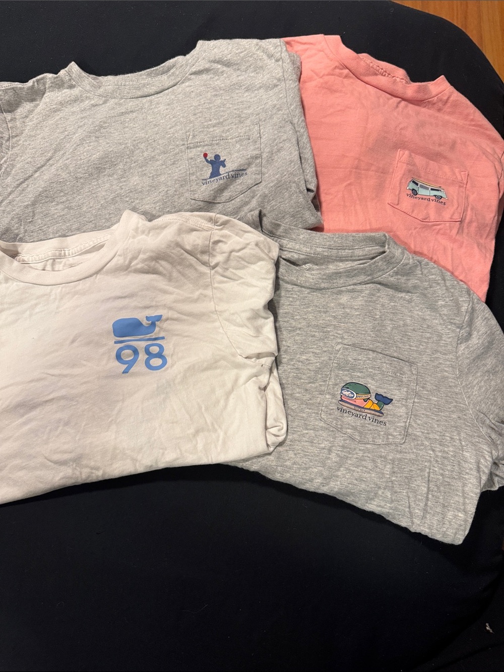 Vineyard Vines Kids Short Sleeve Pocket Tees – Heather Gray, White, Coral